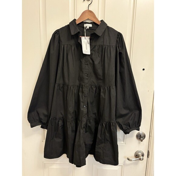 Warehouse Womens Tiered Smock Dress collared ballon Sleeve 100% cotton gothic L - Picture 2 of 10
